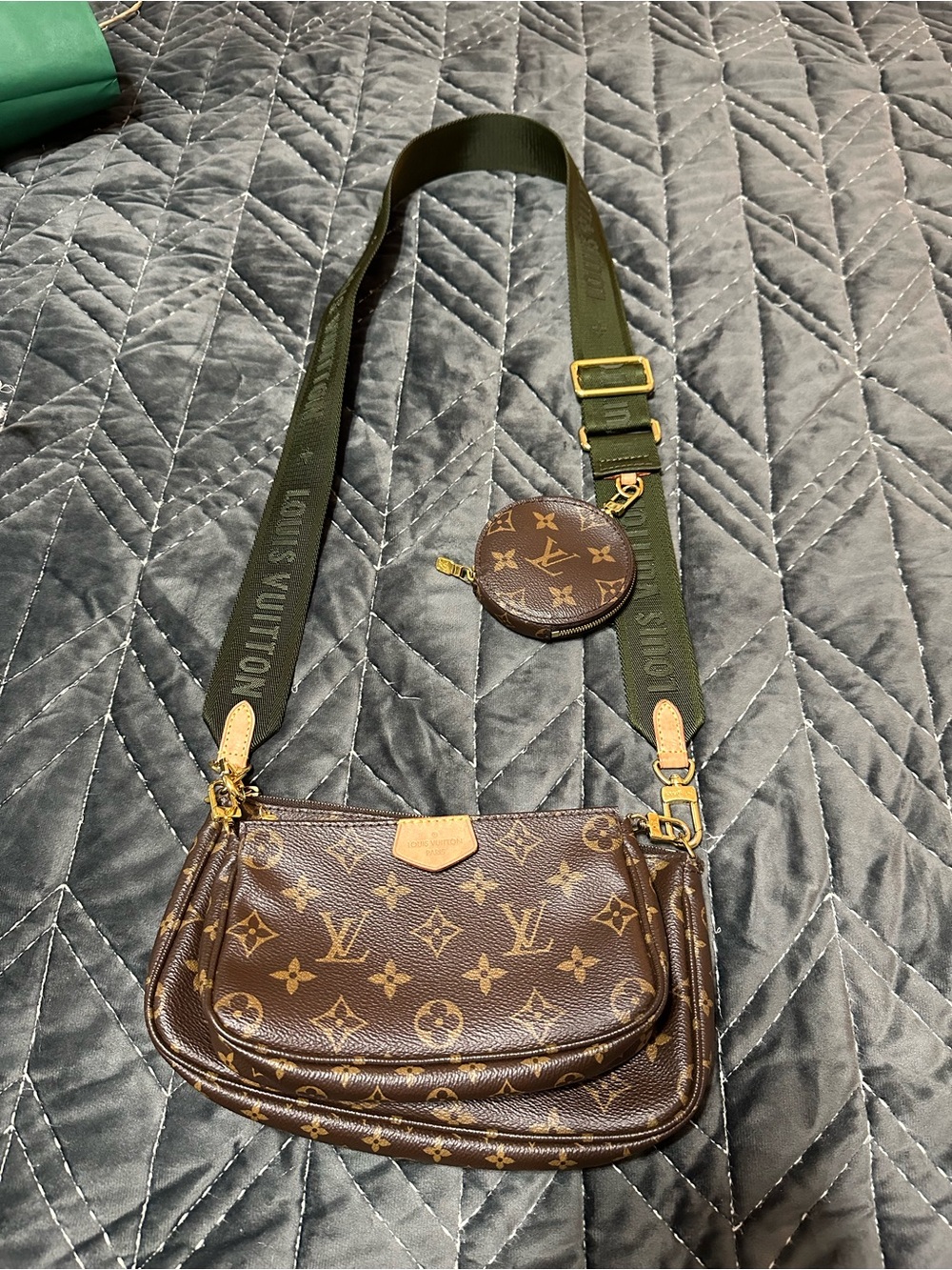Louis Vuitton Monogram Multi-Pochette with Olive Green Strap Like New!